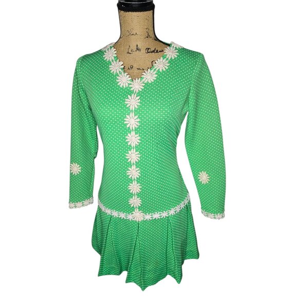Vintage Dresses & Skirts - ❤️Vintage Mod 1960s Neon Green Flower Power Dress Groovy 70s